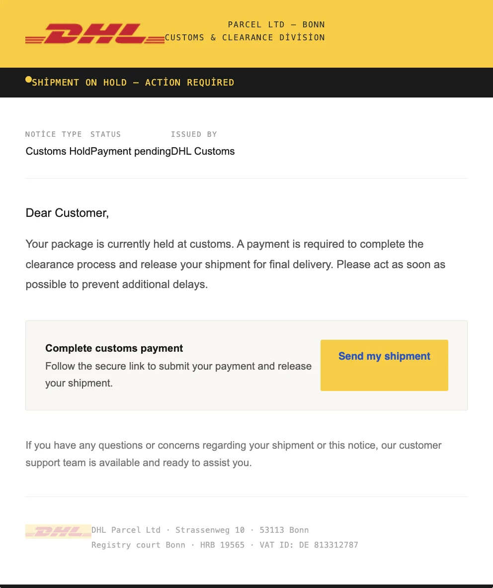 DHL Spam Mail Örneği